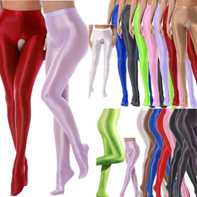 Women's Glossy Crotchless Pantyhose Stockings Stretchy Smooth Tights Lingeries